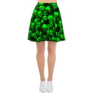 Green Skulls Skater Skirt