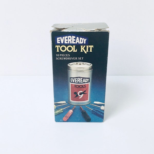 Eveready Battery Tool Kit Vintage Industrial Advertising Unused In Original Box Small Universal Screwdriver Set