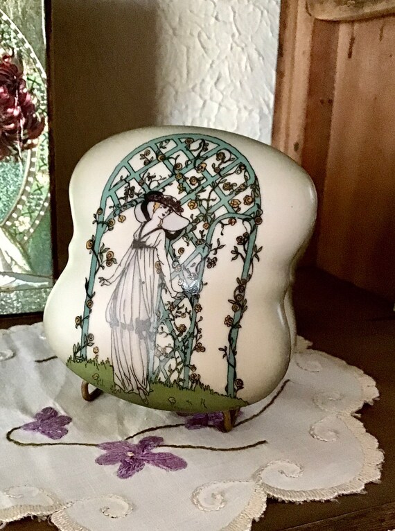 Ceramic Porcelain Trinket Box Edwardian Woman Ima… - image 1