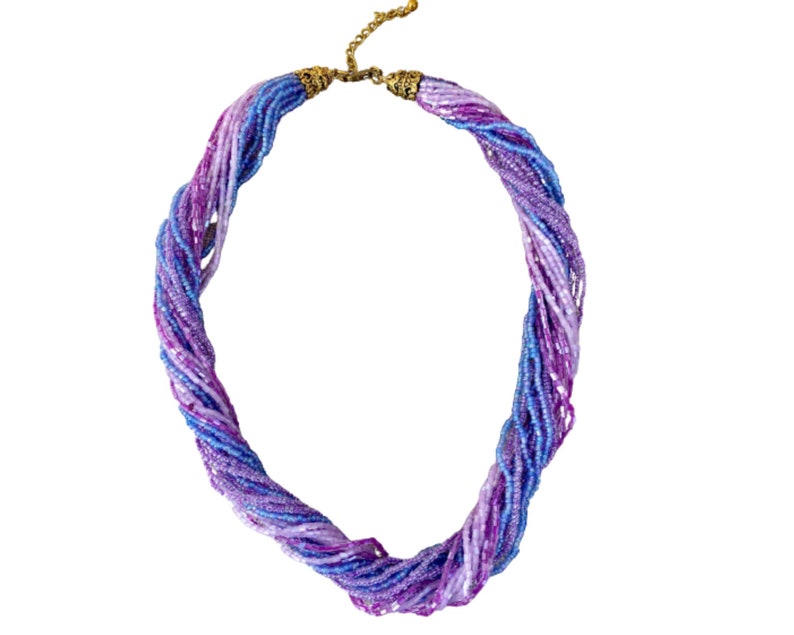 Vintage Purple Glass Bead Necklace Lavender Beaded Torsade Etsy