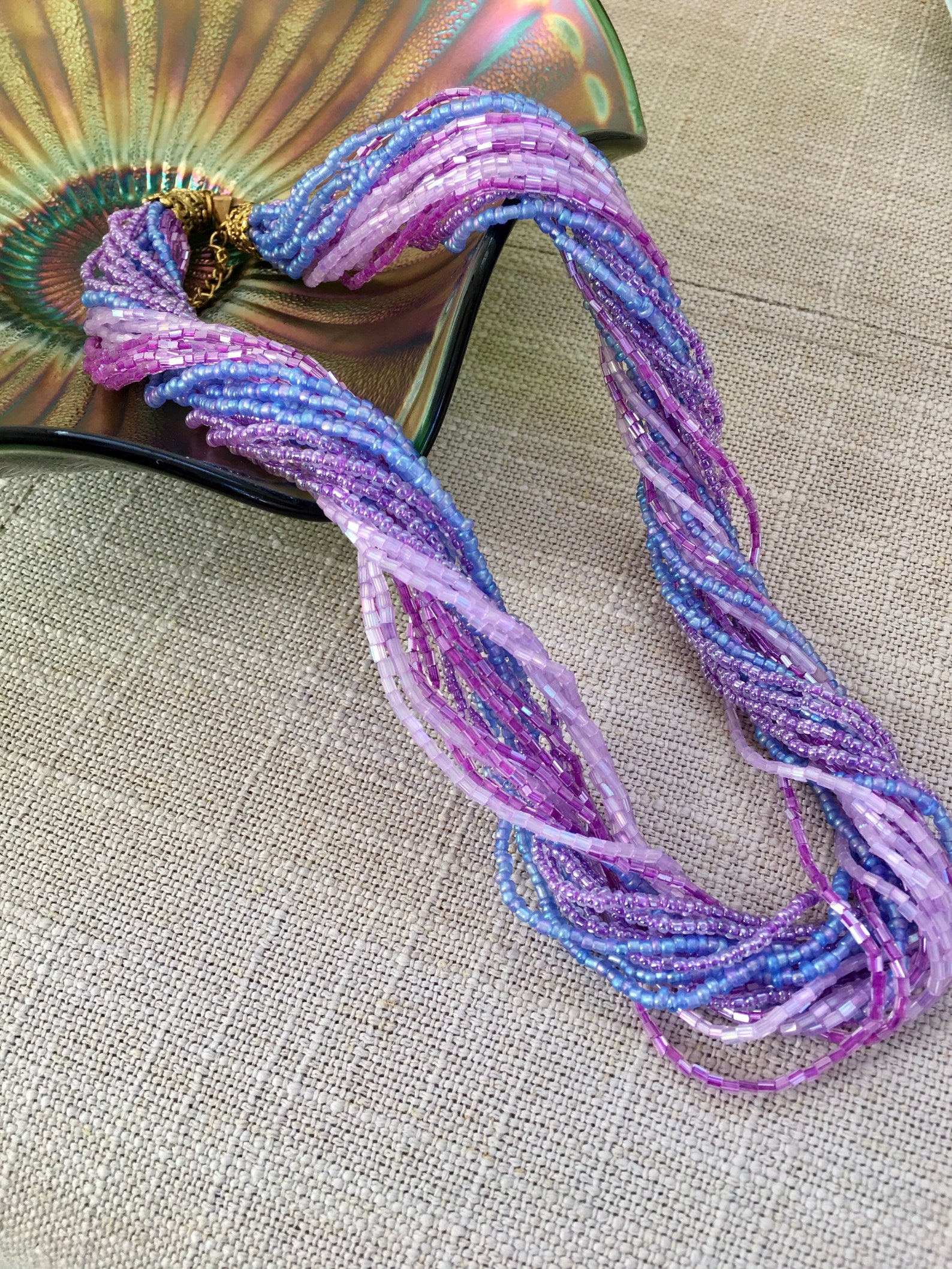 Vintage Purple Glass Bead Necklace Lavender Beaded Torsade Etsy