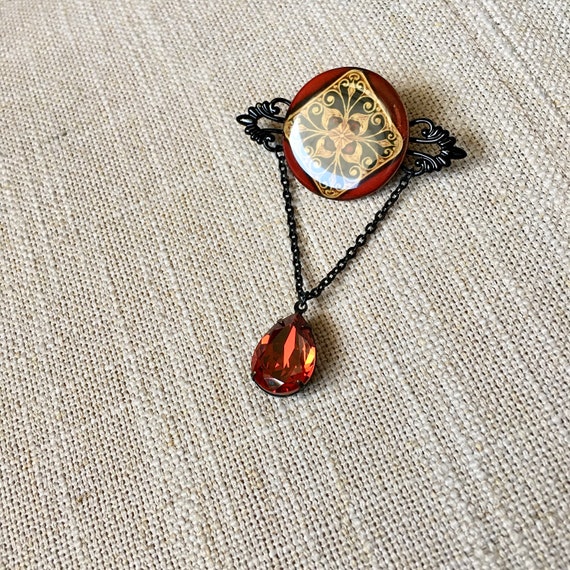 Renaissance Design Pendant Brooch Pin With Fiery … - image 4
