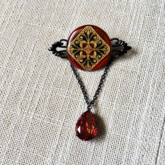 Renaissance Design Pendant Brooch Pin With Fiery … - image 3
