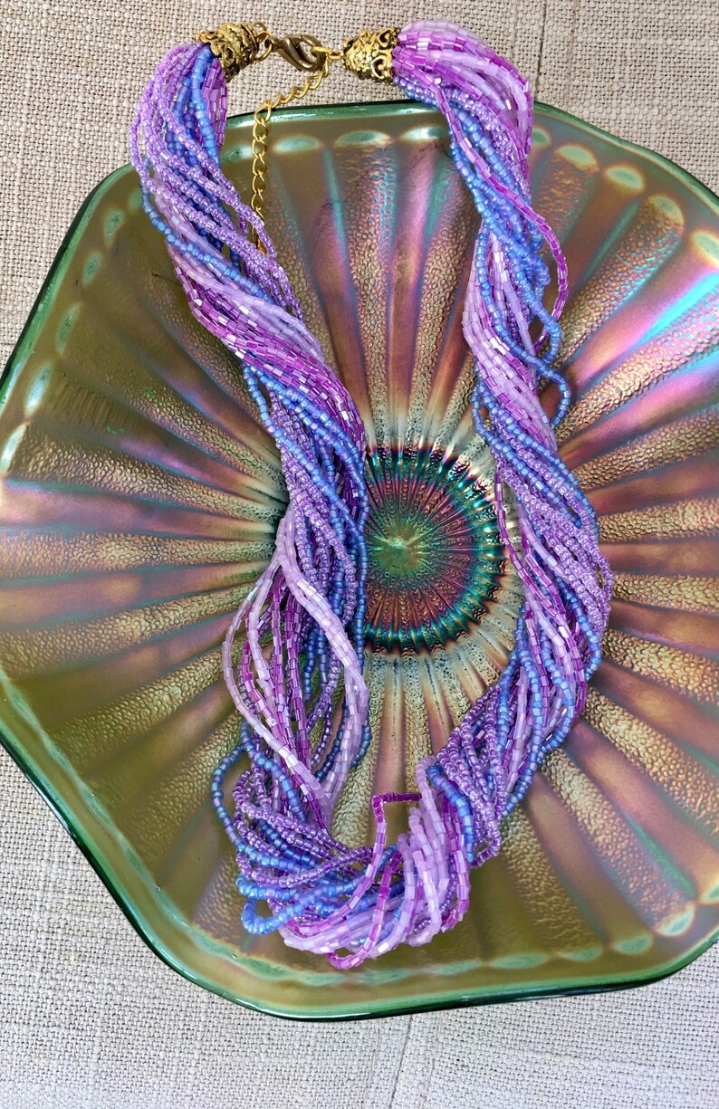 Vintage Purple Glass Bead Necklace Lavender Beaded Torsade Etsy