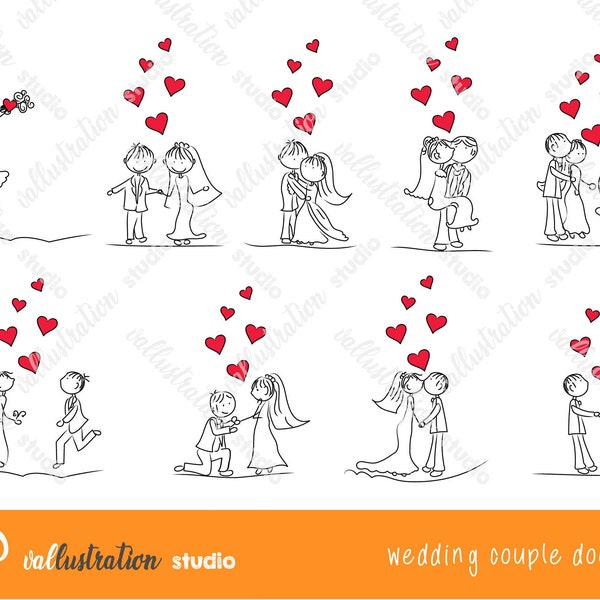 Figura bastone da sposa Doodle, Clipart di nozze, Matrimonio Png, Coppia Clipart, Clipart Cerimonia, Clipart sposato, Clipart disegnato a mano, Impegno