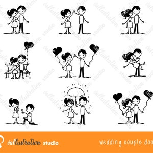 Boda Stick figura Doodle, Wedding Clipart, Boda Png, Pareja Clipart, Ceremonia Clipart, Casado Clipart, Clipart dibujado a mano, Compromiso