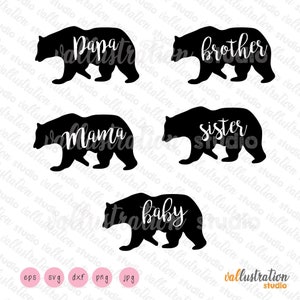 Bär SVG, Papa, Mama, Bruder, Schwester, Baby, Familie Bär, Wildbär, Natur, EPS, DXF, Png, Jpg, Silhouette geschnitten Dateien, Cricut, SC026