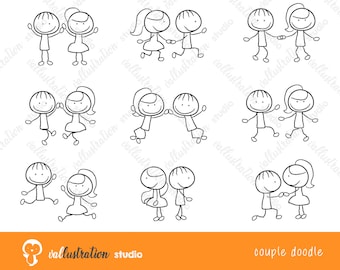 Boda Stick figura Doodle, Wedding Clipart, Boda Png, Pareja Clipart, Ceremonia Clipart, Casado Clipart, Clipart dibujado a mano, Compromiso