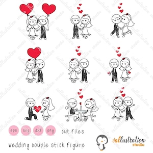 SVG Wedding Stick figure Couple, Wedding Clipart, Wedding Png, Couple Clipart, Doodle Ceremony Clipart,Married Clipart,Hand drawn Clipart,