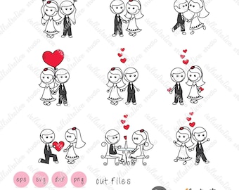 SVG Wedding Stick figure Couple, Wedding Clipart, Wedding Png, Couple Clipart, Doodle Ceremony Clipart,Married Clipart,Hand drawn Clipart,