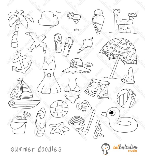 Summer Doodles Summer Clipart Beach Travel Sun Holiday Etsy