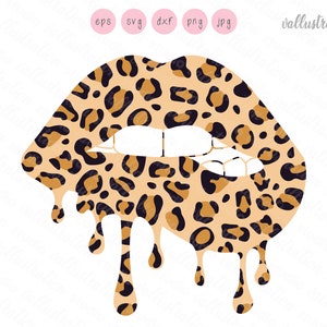 Puede incluir: Un par de labios con un diseño de estampado de leopardo, goteando un líquido marrón y negro. Los labios están ligeramente entreabiertos, revelando dientes blancos.