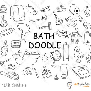 Bad Clipart, Bad Doodle, Bath, Clean, Wash, Douche, Accessoires, Toiletartikelen, Vector, Transparant, SVG, PNG Cricut DI010