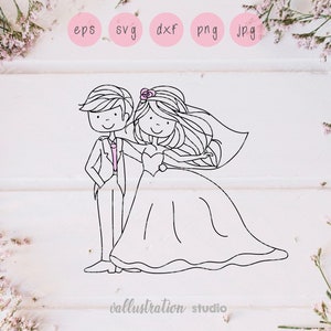 Stick Figur paar Doodle, Hochzeit, Ehe, Braut und Bräutigam, Verlobung, Schneidbare Design, SVG, DXF, EPS Design Datei Silhouetten SV021