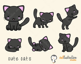 Cat Clip art, Cute Cat Clipart, Kawaii Cat, Animals, Clip art, PNG, SVG, EPS