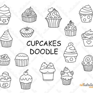 Cupcake Doodle, Desserts, Food, Bakery, Cupcakes, Delicacies, Items Doodles, Transparent, SVG, PNG Cricut DI017