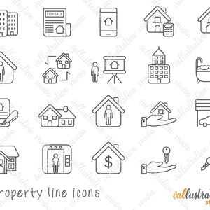 Set Of Property Line Icons, Property Business Icons, House, Home, House Icons, Clipart, Clip Art, Linear, SVG, EPS L010