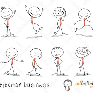 Stickman Business Doodle, Business Clipart, Cartoon People, Hand drawn Clipart, Vector Stickman, PNG, SVG, EPS