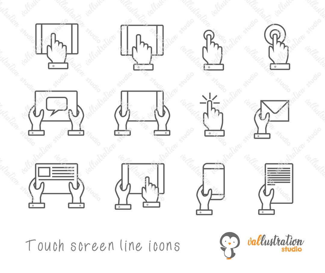 Set of Touch Screen Line Icons Clipart Clip Art Tablet Etsy