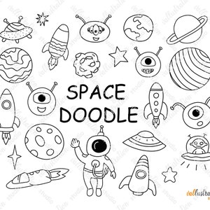 Space Doodle, Space, Cute Space Doodle, Alien Clip art, Space Clip art, Planet Clip art, Items Doodles, Transparent, SVG, PNG Cricut DI018