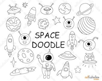 Space Doodle, Space, Cute Space Doodle, Alien Clip art, Space Clip art, Planet Clip art, Items Doodles, Transparent, SVG, PNG Cricut DI018