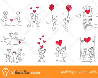 Doodle de la figura del palillo de la boda, Clipart de la boda, Png de la boda, Clipart de la pareja, Clipart de la ceremonia, Clipart casado, Clipart dibujado a mano, Compromiso