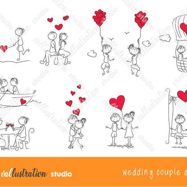 Wedding Stick figure Doodle, Wedding Clipart, Wedding Png, Couple Clipart, Ceremony Clipart, Married Clipart, Hand drawn Clipart, Engagement