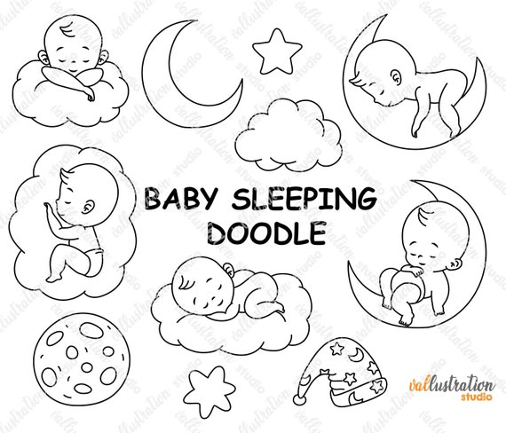 Download Baby Sleeping Doodle Baby Doodle Goodnight Doodle Moon And Etsy