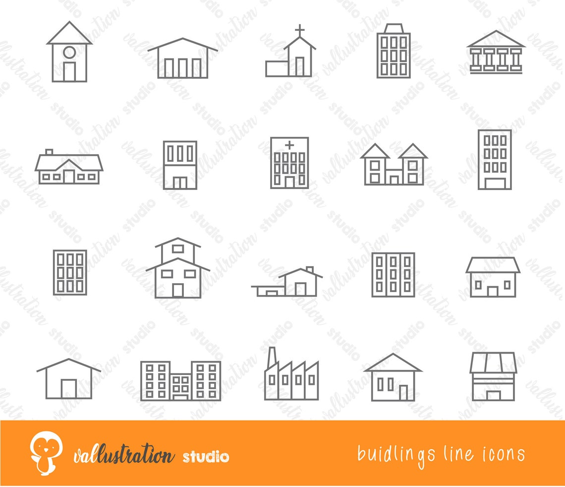 Set Of Buildings Line Icons Clipart Clip Art Construction | Etsy