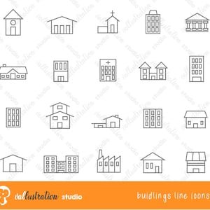 Set Of Buildings Line Icons, Clipart, Clip Art, Construction, House, Business, Vector, Illustration, Outline, Linear,Black,Eps,Simple,