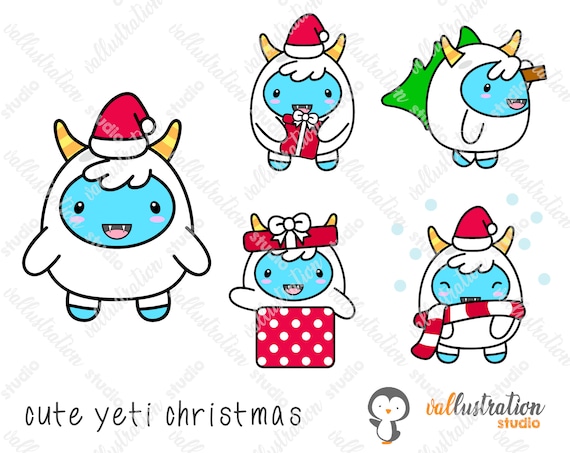 Download Yeti Christmas Clip Art Yeti Christmas Clipart Kawaii Yeti Etsy