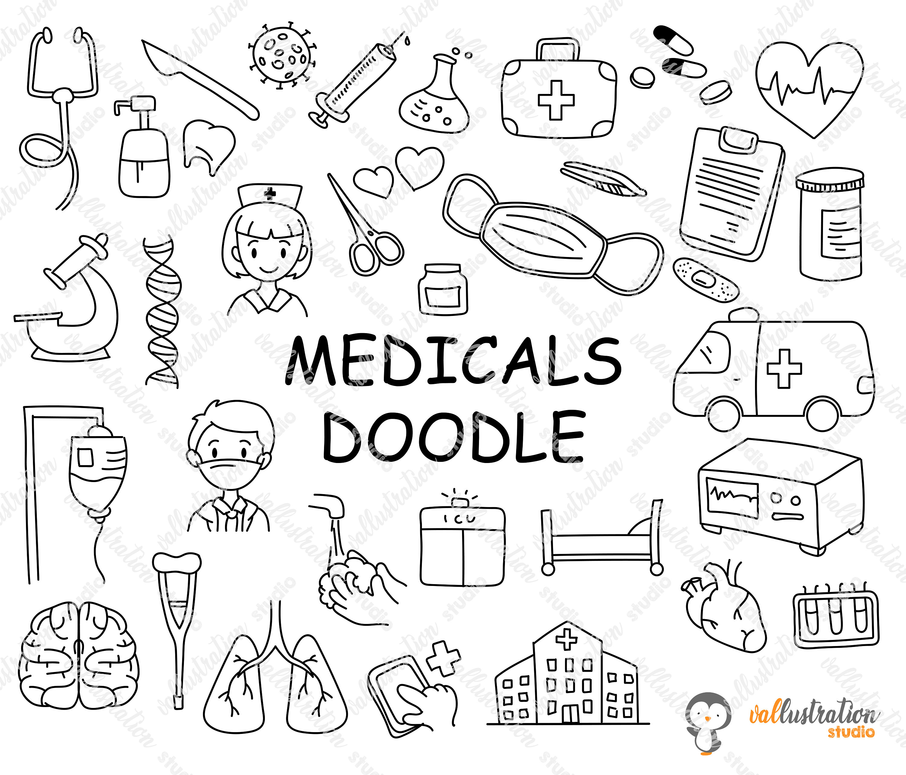 Medical Clipart Medical Doodle Health Doctor Accessories Etsy