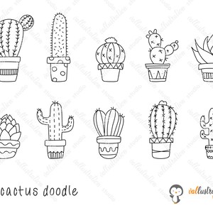 Kaktus Clipart, Kaktus Doodle, Pflanzen, Kakteen Clipart, saftig Doodle Sammlung, Vektor, SVG, transparent, PNG Cricut DI008