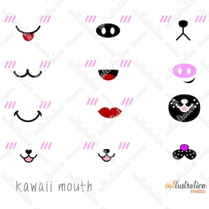 Kawaii Mouth Clipart, Cute Mouth Clipart, Face Masks Design, Clip Art Set C016