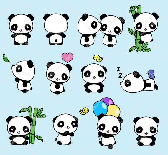 Cute Pandas Clip Art, Panda Clip Art, Panda Clipart, Cute Panda Clipart,  Kawaii Panda, Kawaii Clipart - pnd01