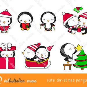Weihnachten Pinguine paar Clipart, süße Pinguin Clipart, Kawaii Pinguine, Winter Urlaub Pinguine, Urlaub Saison ClipArt Set
