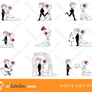 Bruiloft stick figuur Doodle, bruiloft clipart, bruiloft PNG, paar clipart, ceremonie clipart, getrouwd clipart, hand getekende clipart, engagement