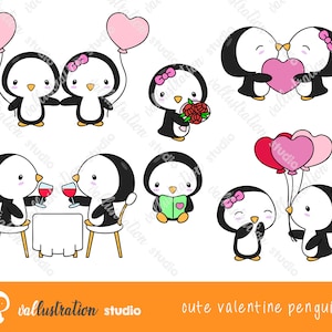 Valentine Pinguine paar Clipart, süße Pinguin Clipart, Kawaii Pinguine Liebe, Kawaii Pinguine Hochzeit, Pinguin paar Clipart ClipArt Set