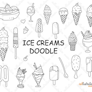 Eis Doodle, Desserts, Essen, Sommer, Heiß, Kalt, Artikel, Transparent, SVG, PNG Cricut DI016
