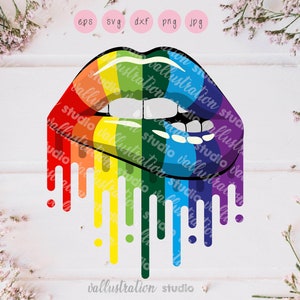LGBT Rainbow Lips Bite Drip, Lips Drip, Cuttable Design, DXF, EPS SC127