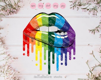 LGBT Rainbow Lips Bite Drip, Lips Drip, Cuttable Design, DXF, EPS SC127