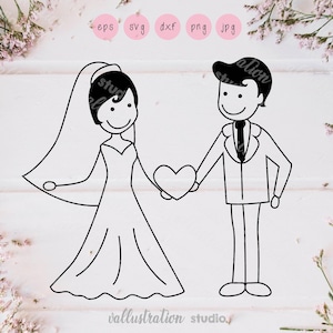 Wedding Stick figuur Doodle, Cut Files, Couple Clipart, Ceremony Clipart, SVG, PNG, EPS, Cricut, C026