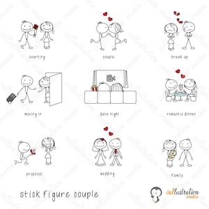 Bâton figure couple griffonnage, Rencontres, Mariage, Famille, Proposition, Petit ami, Petite amie, Gens, Amoureux, Action, Clipart dessiné à la main, SD007