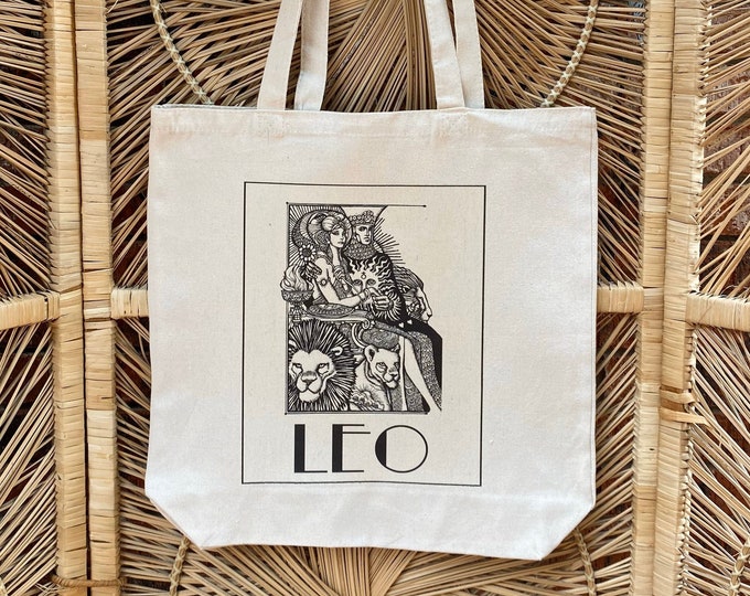 Leo the Lion Tote | FIre Sign | Zodiac | Astrology | Horoscope | Aries Gift | Large Natural Canvas Boho Tote Bag