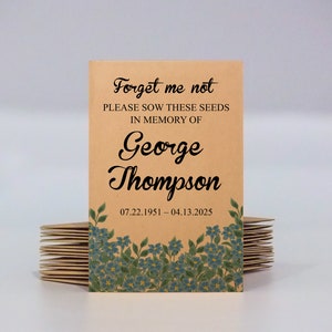 Service commémoratif personnalisé pour les graines de Forget Me Not, cadeau funéraire personnalisé, souvenir de célébration de la vie, faveur pour service funéraire