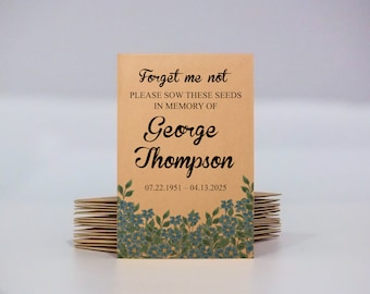 Forget Me Not personalized seed favor memorial service, custom funeral gift, celebration of life memento, favor for funeral service