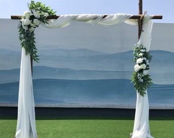 Wedding Arch Flowers, 2Pcs Set White Rose Floral Swags, Artificial Eucalyptus Leaves Flower For Sheer Drapes, Chair, Arbor, Wedding Ceremony