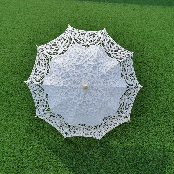 Handgemachter künstlicher weißer Regenschirm-Weinlese-viktorianische Spitze-manuelle Öffnung-Hochzeits-Regenschirm-Schwarz-Braut-Sonnenschirm für Hochzeit Beige-Sonnen-Regenschirm