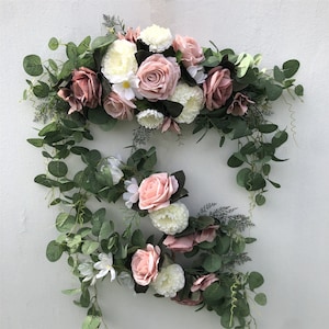 Wedding Arch Flowers,Dusty Pink Rose Floral Swag, 3Pcs Set Artificial Eucalyptus Leaves Flower For Sheer Drapes,Chair,Arbor,Wedding Ceremony