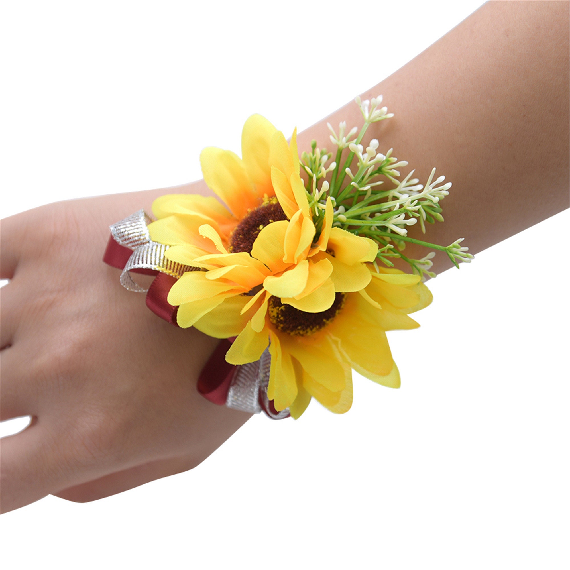 Sunflower Wrist Corsage Bridesmaid Sisters Hand flowers Etsy